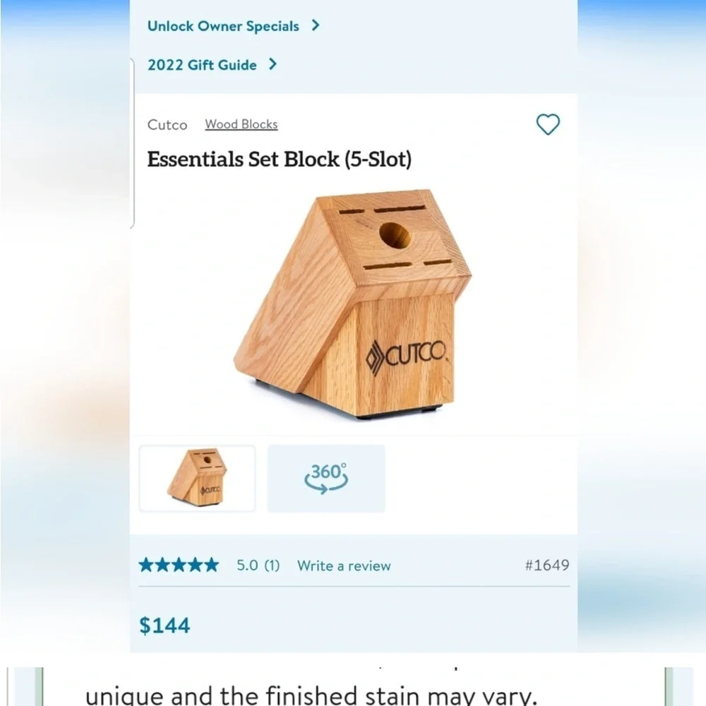 Cutco Knife Block Essentials oak 5 slots 4 Knife. 1 Hole Made USA 4 rubber feet